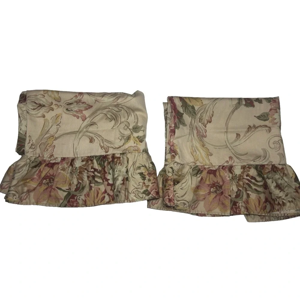 Ralph Lauren Pillowcase Set Guinevere Aragon Ruffled‎ Standard Vtg Floral Sateen